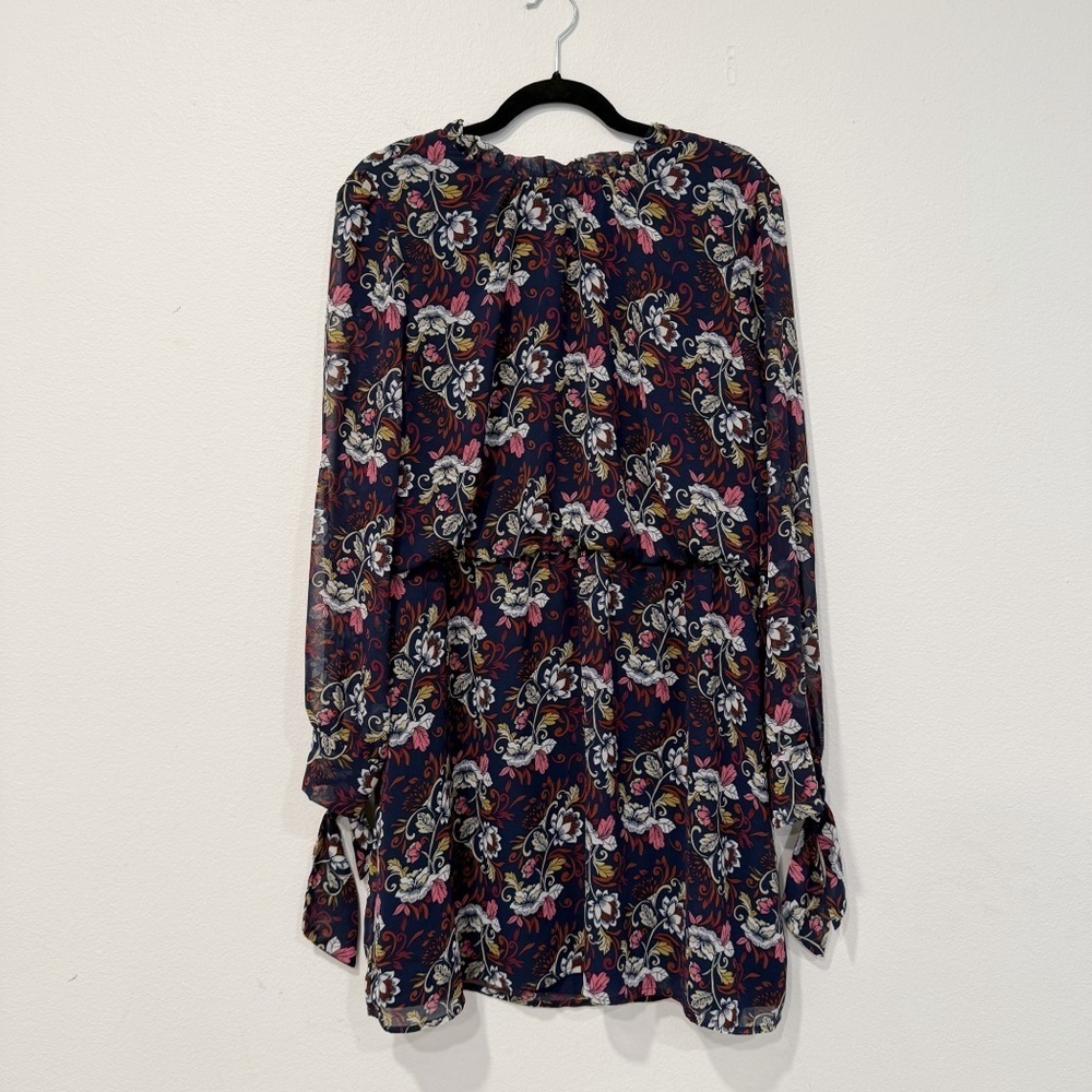WAYF Navy Blue Floral Long Sleeve Dress L
